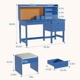 thumbnail image 2 of Ensemble Bureau et Chaise Inclinés pour Enfants avec Plateau en Liège et Tiroirs de Rangement, Table d'Étude en Bois Réglable avec Étagères pour 3 à 8 Ans, Blanc Bleu Rose, 2 of 7