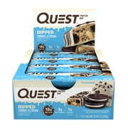 Quest Dipped Protein Bars, Low Sugar, High Protein, Cookies and Cream, 12 Count