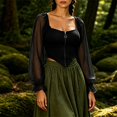 thumbnail image 2 of Women Puff Sleeve Square Neck Zip up Medieval Top Pirate Costume Halloween Cosplay Halloween Costume Women, Size XL, 2 of 5