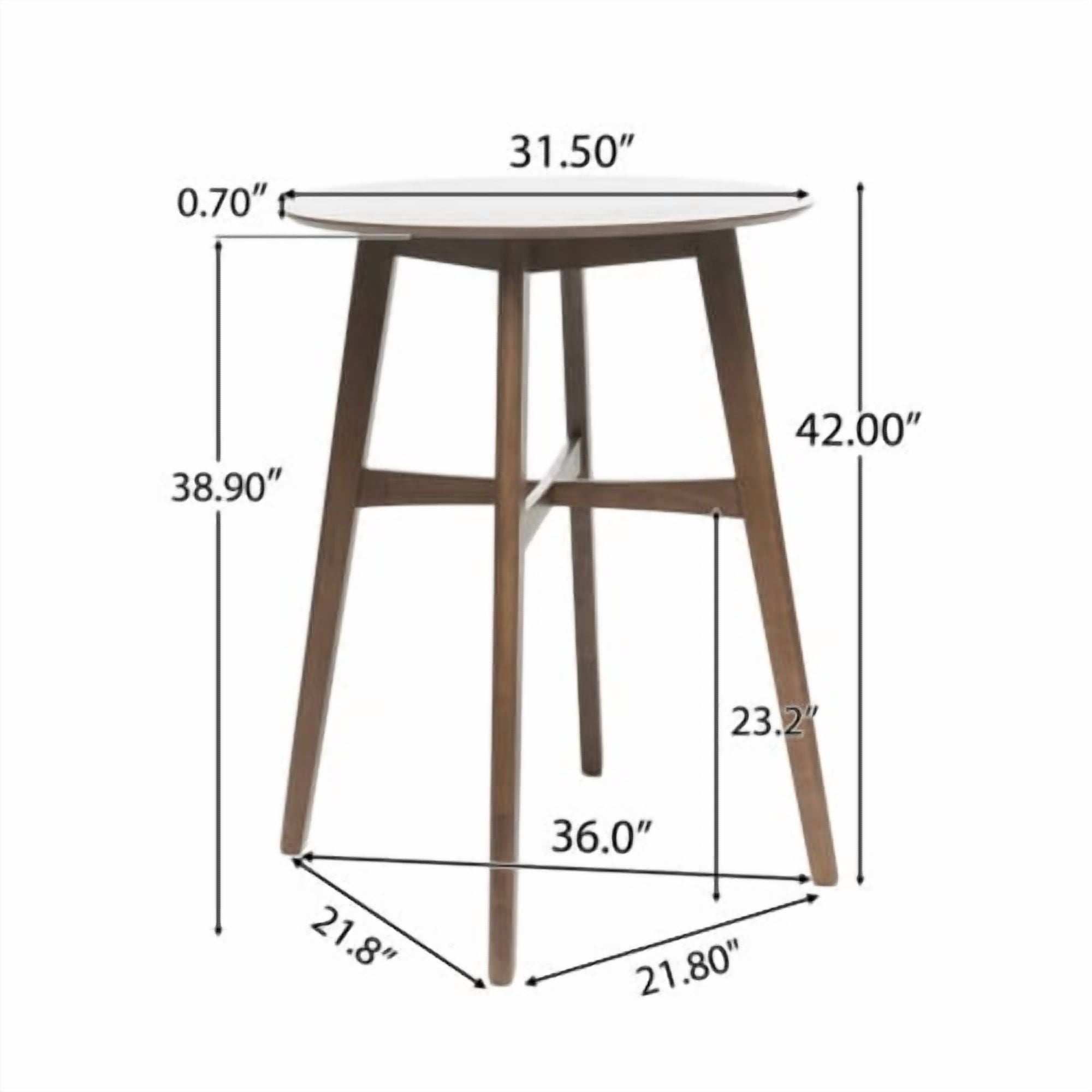 Bar Table 42 Inch High Round with Rubberwood Legs, Bar Height Dining Table and Counter Table for Kitchen Home Bar, Natural Walnut