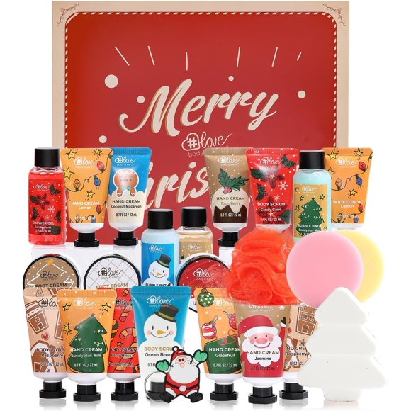 Bath Sets for Women Gift, Spa Gift Set, Hand Cream, Body Scrub, Bubble Bath, Foot Cream, Body Lotion, Holiday Calendar Gift with Surprise 24pcs Bath & Body Care