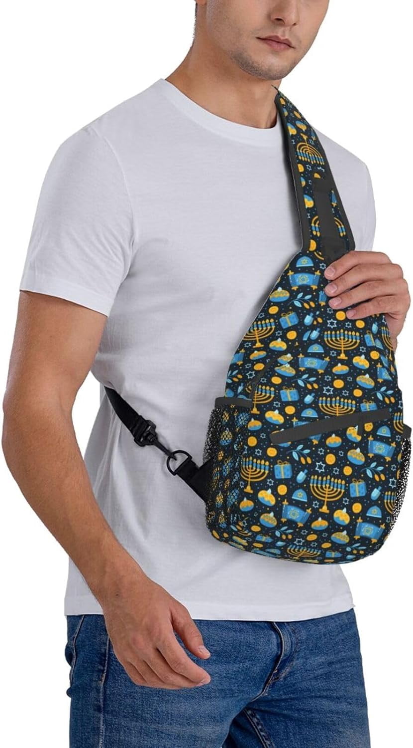 Happy Hanukkah Jewish Chanukah Holiday Sling Bag Crossbody Hiking Travel Chest Bags Backpack Shoulder Daypack for Women Men