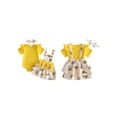 thumbnail image 2 of BemeyourBBs Newborn Baby Girls Summer Clothes Cute 3Pcs Infant Baby Girl Bee Outfits Short Sleeve Romper Bee Print Overall Dress Headband Set, 2 of 9