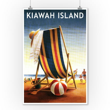 Kiawah Island, South Carolina - Beach Chair & Ball  - Lantern Press Artwork (9x12 Art Print, Wall Decor Travel