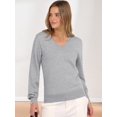 thumbnail image 5 of Female Long Sleeve V Neck Sweaters Fall Casual Classic Soft Loose Fit Basic Pullover Jumper Top Silver White XXL, 5 of 10
