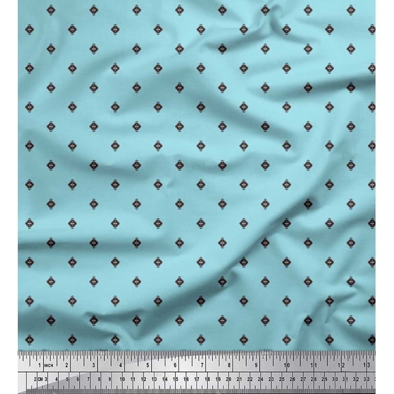 Soimoi Crepe Silk Fabric Aztec Small Printed Craft Fabric by The Yard 42 Inch Wide