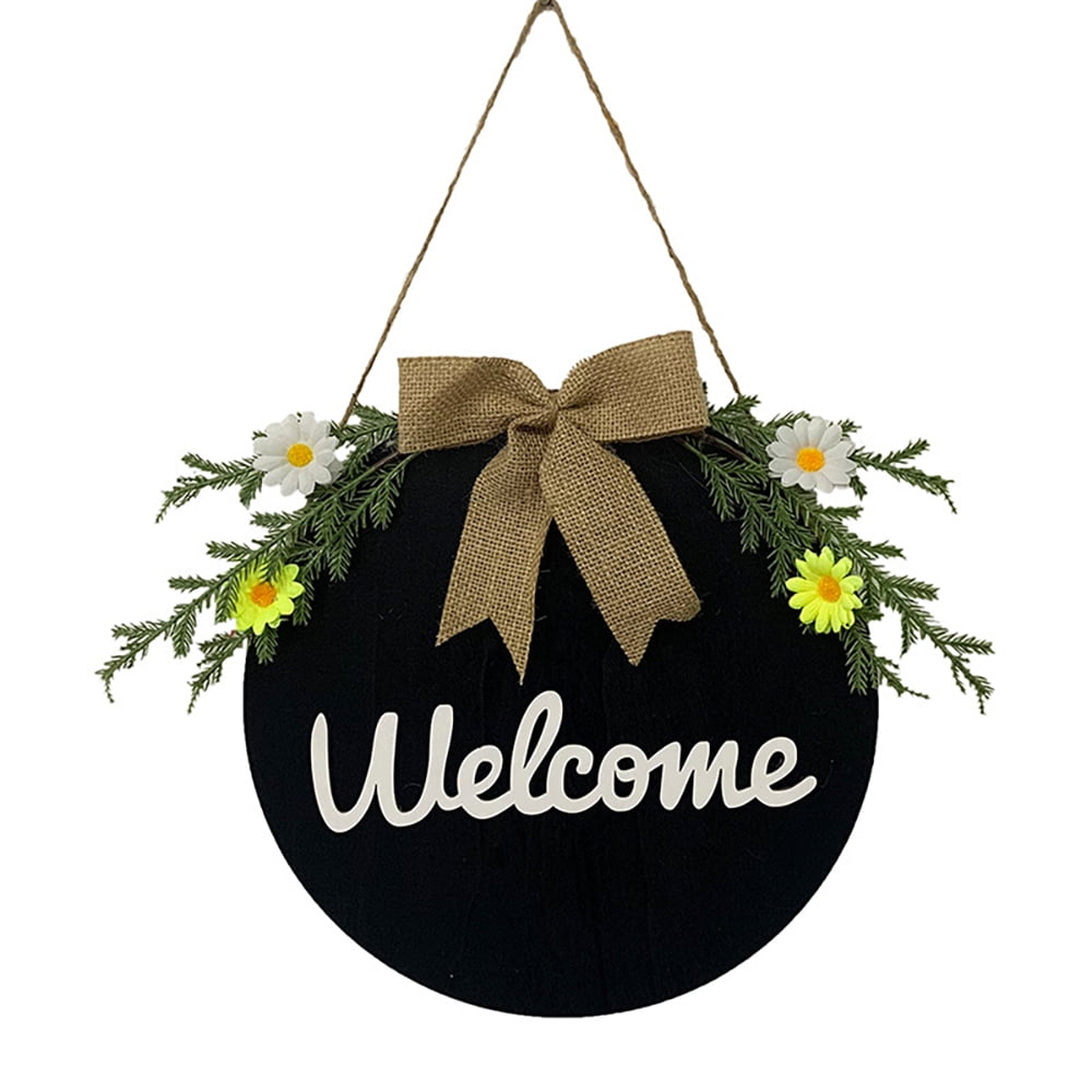 KIZOCAY Front Door Sign, Round Hello Wood Sign Hanging