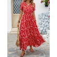 thumbnail image 3 of Womens Casual Dresses for Summer Short Sleeve Flare Midi Dress Loose Flowy Beach Sundress Red XXL, 3 of 7