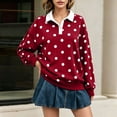 thumbnail image 3 of Evdexr Long Sleeve Shirts for Women Polka Dot Tops Oversized Collar Y40k Polo Shirts Casual Loose Streetwear Rugby Tshirts Red S, 3 of 6