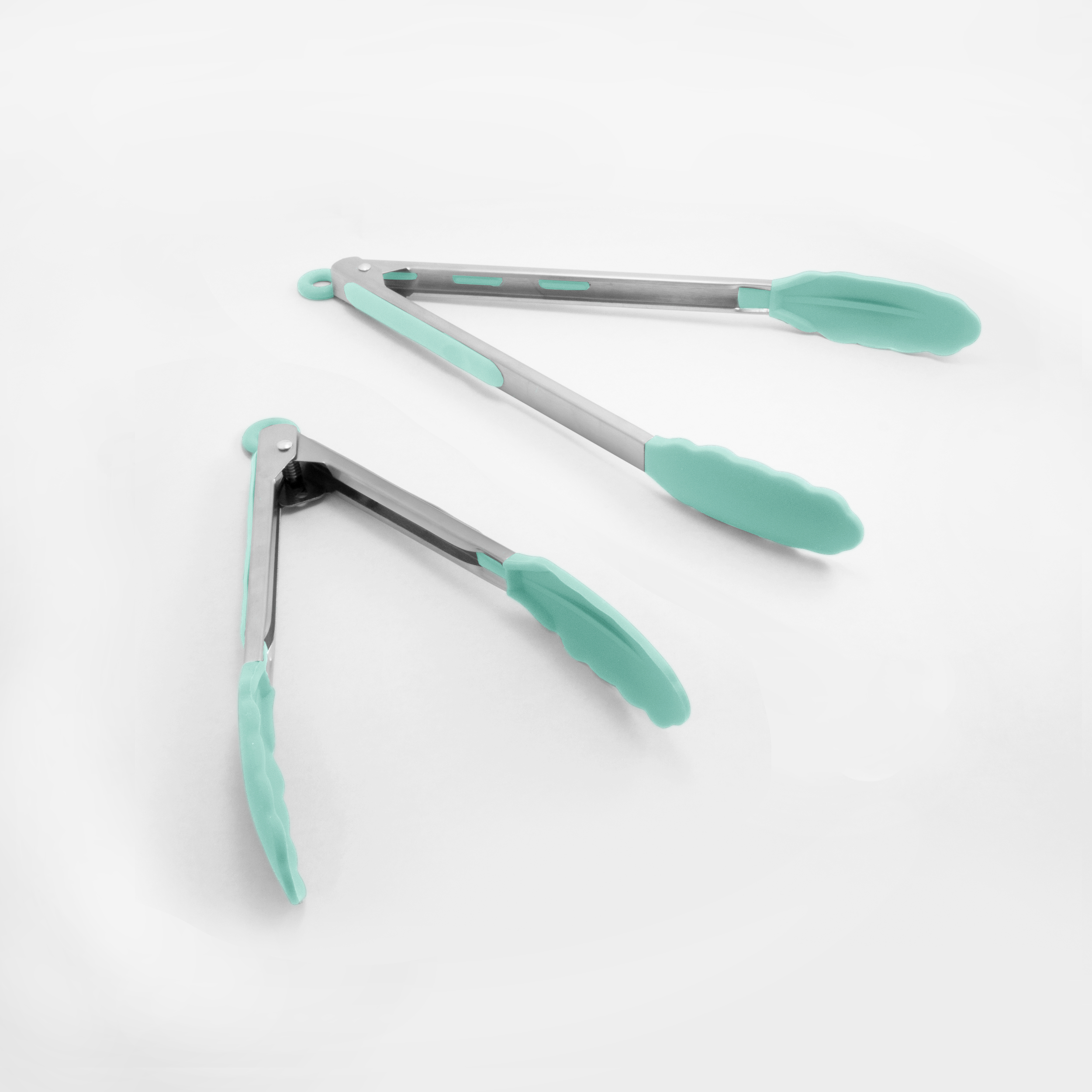 ExcelSteel - 9 inch Stainless Steel Marble Teal Silicone Tong, Blue