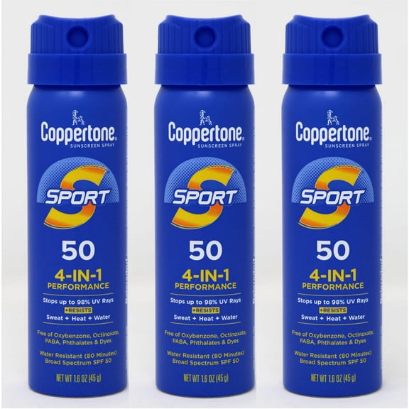 Coppertone Sport SPF 50 CS Travel Spray, 1.6 Ounce (Pack of 3)
