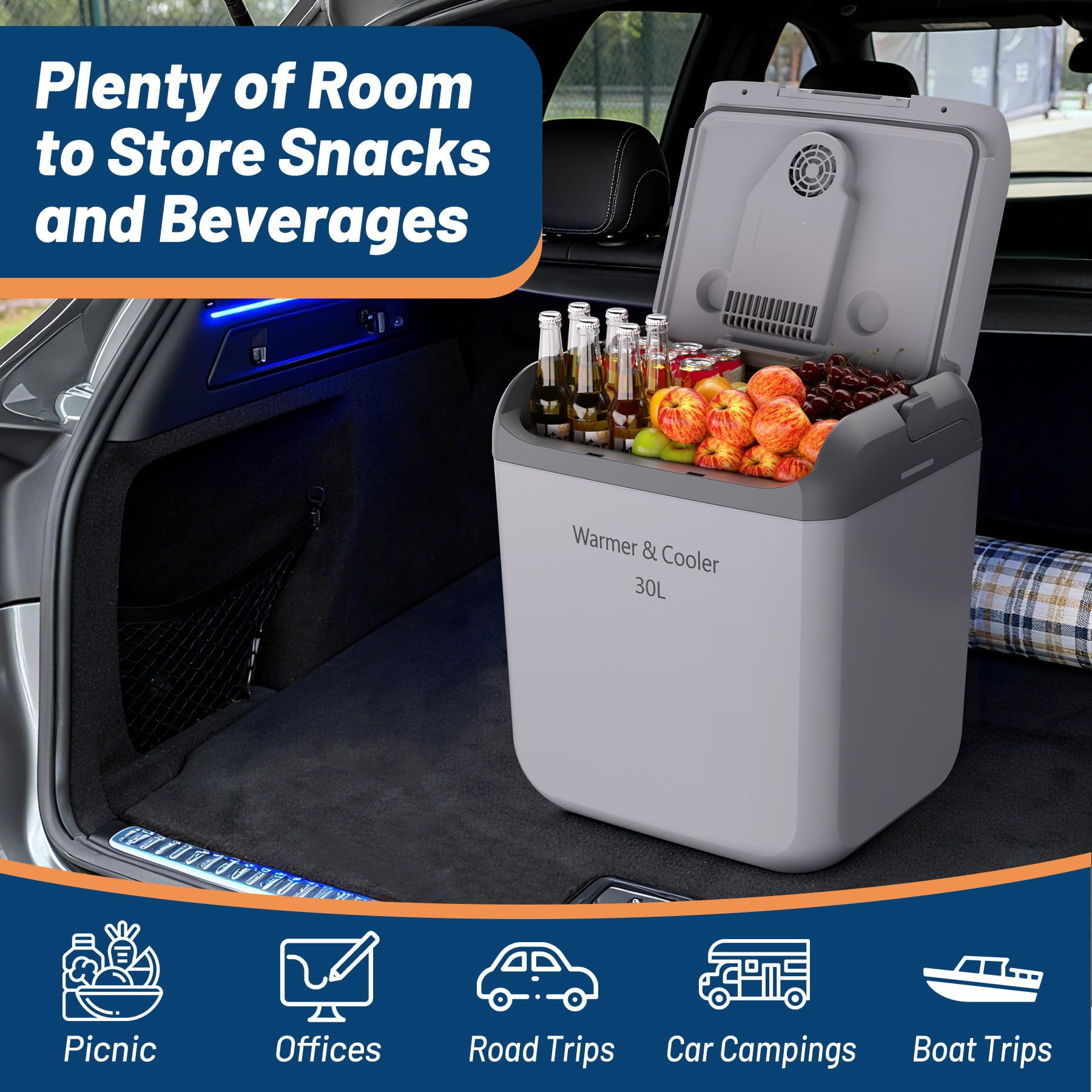 Electric 12V Car Fridge, 32QT(30L) Portable Car Refrigerator, 12V DC & 110V AC, 0-55°C, Mini Fridge for RV, Camping, Travel, Truck, Light Gray