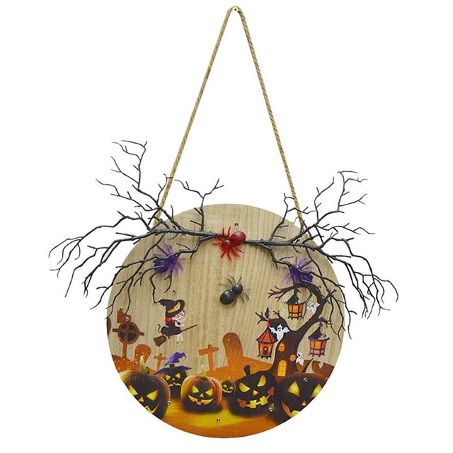 De Halloween Con Luz Led Letreros De Bienvenida De Halloween Placa De Puerta De Madera Para Fiesta De Halloween Decoraciones Para Interiores Y Exteriores De La Casa Yuarrent HA046206-02