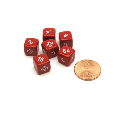 Pack of 6 Small 10mm Opaque Doubling Cube Dice - Red with White
