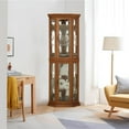 thumbnail image 4 of Roomfitters Wooden Corner Display Curio Cabinet, Lighted China Cabinet with Tempered Glass Door, Liquor Storage with Two Section Shelving Unit, Corner Curio Storage Rack for Living Room, Oak, 4 of 8