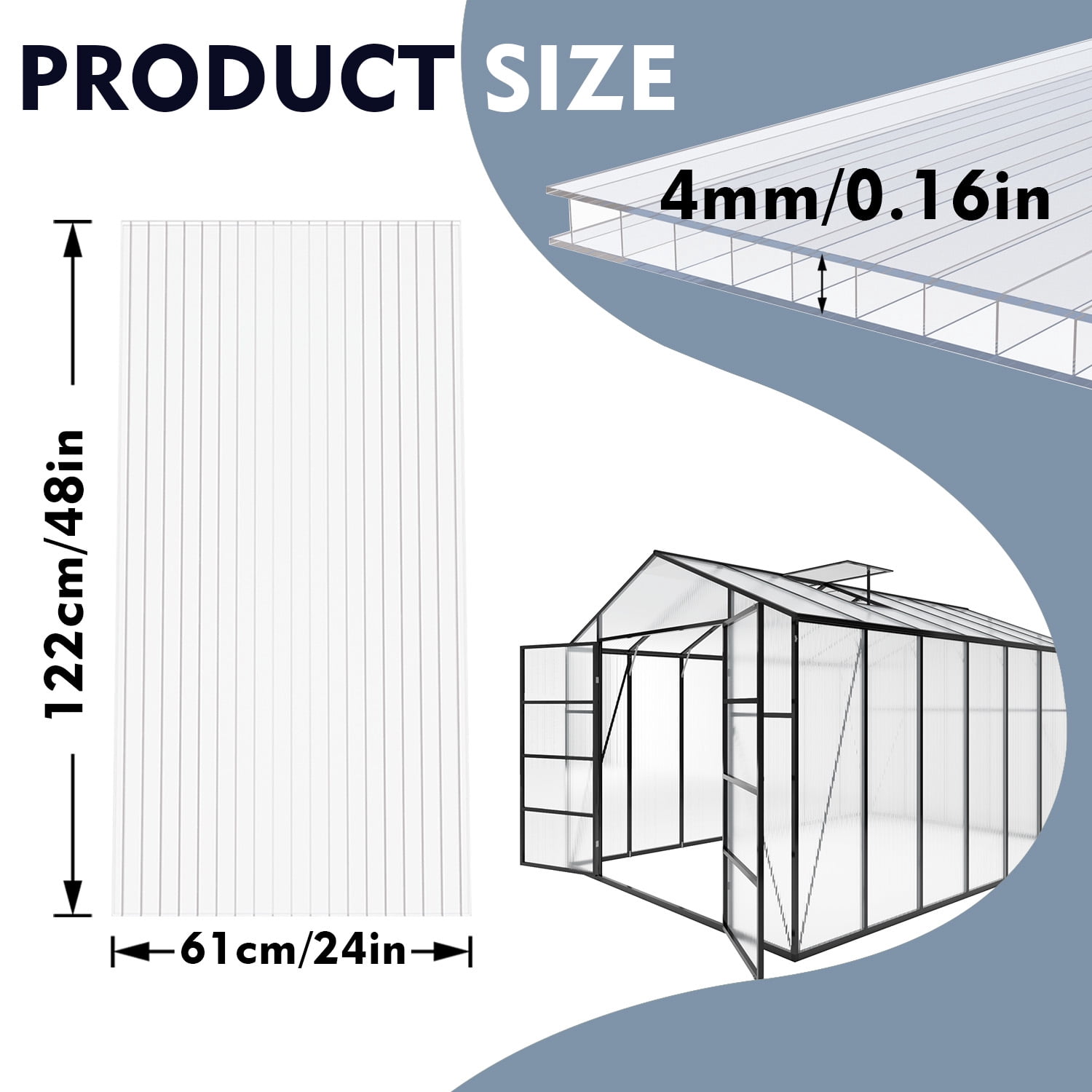 Miniyam 16 Pack 4' x 2' Twin-Wall Polycarbonate Sheets, UV Blocking Shatterproof Greenhouse Panels for Outdoor Garden, Patio, Balcony