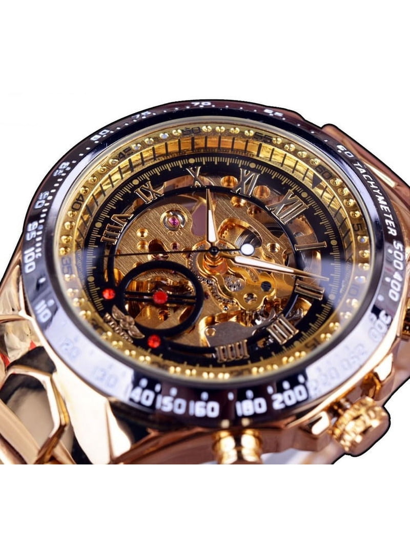 VIGOROSO Winner Men Automatic Mechanical Skeleton Analog Gold