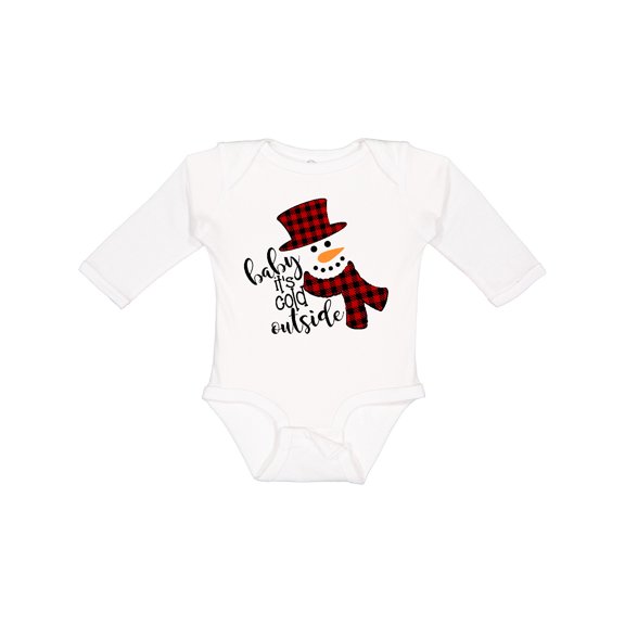 Inktastic Baby It's Cold Outside Cute Snowman in Plaid Print Boys or Girls Long Sleeve Baby Bodysuit