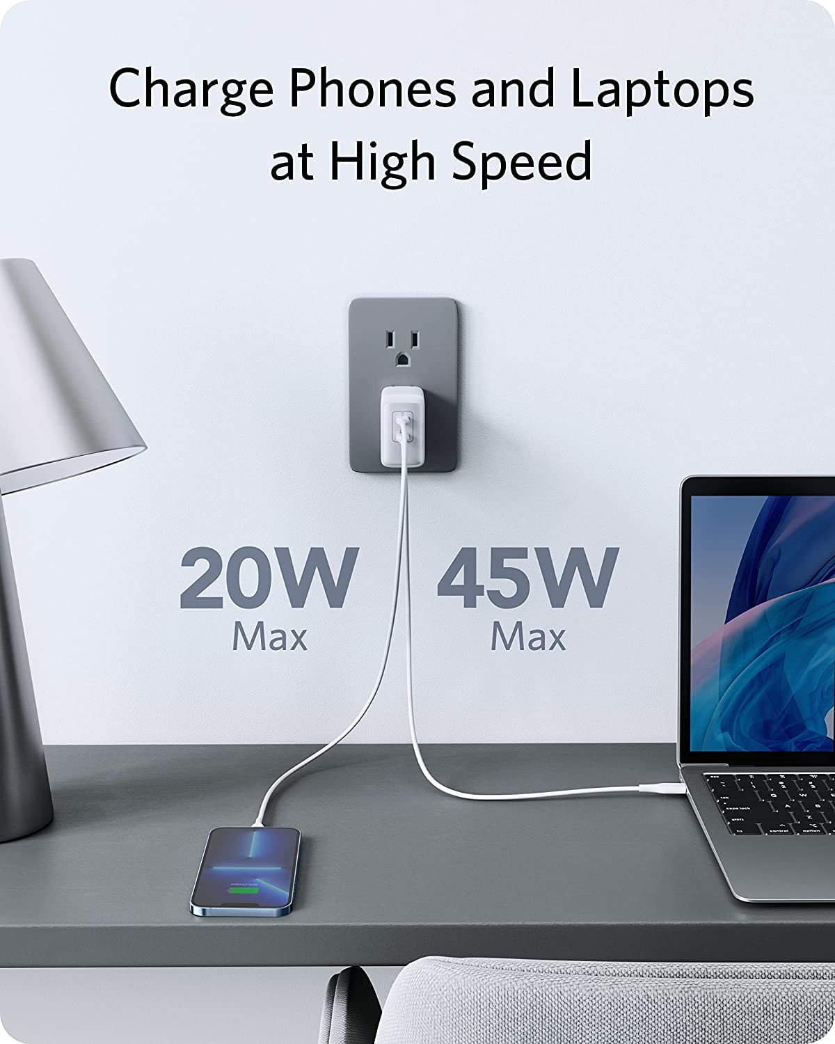 Anker USB C Charger Nano II 65W PPS Fast Charging,GaN II Technology, Foldable |White