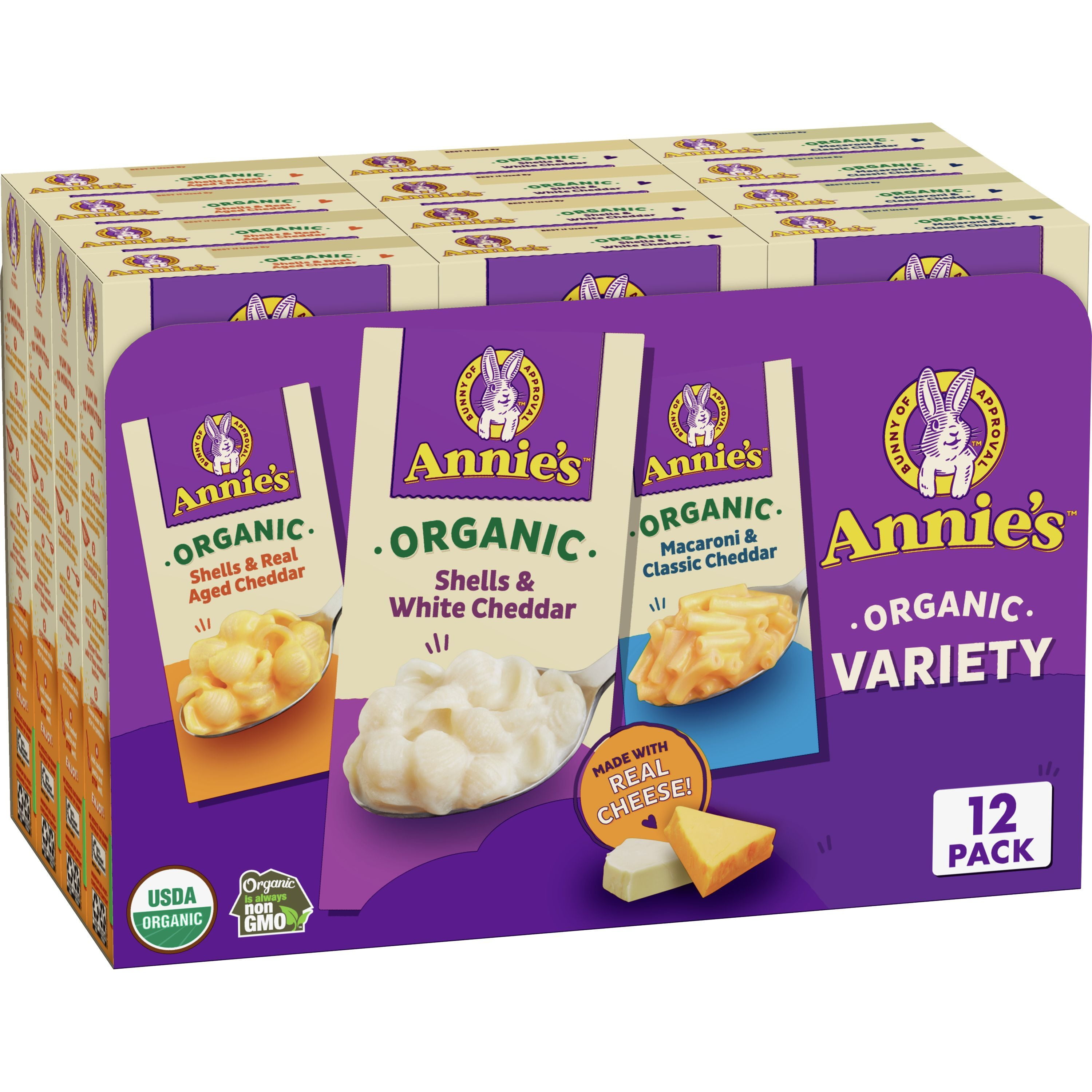 Annie's Organic Macaroni and Cheese Dinners, Variety Pack, 12 Boxes, 72