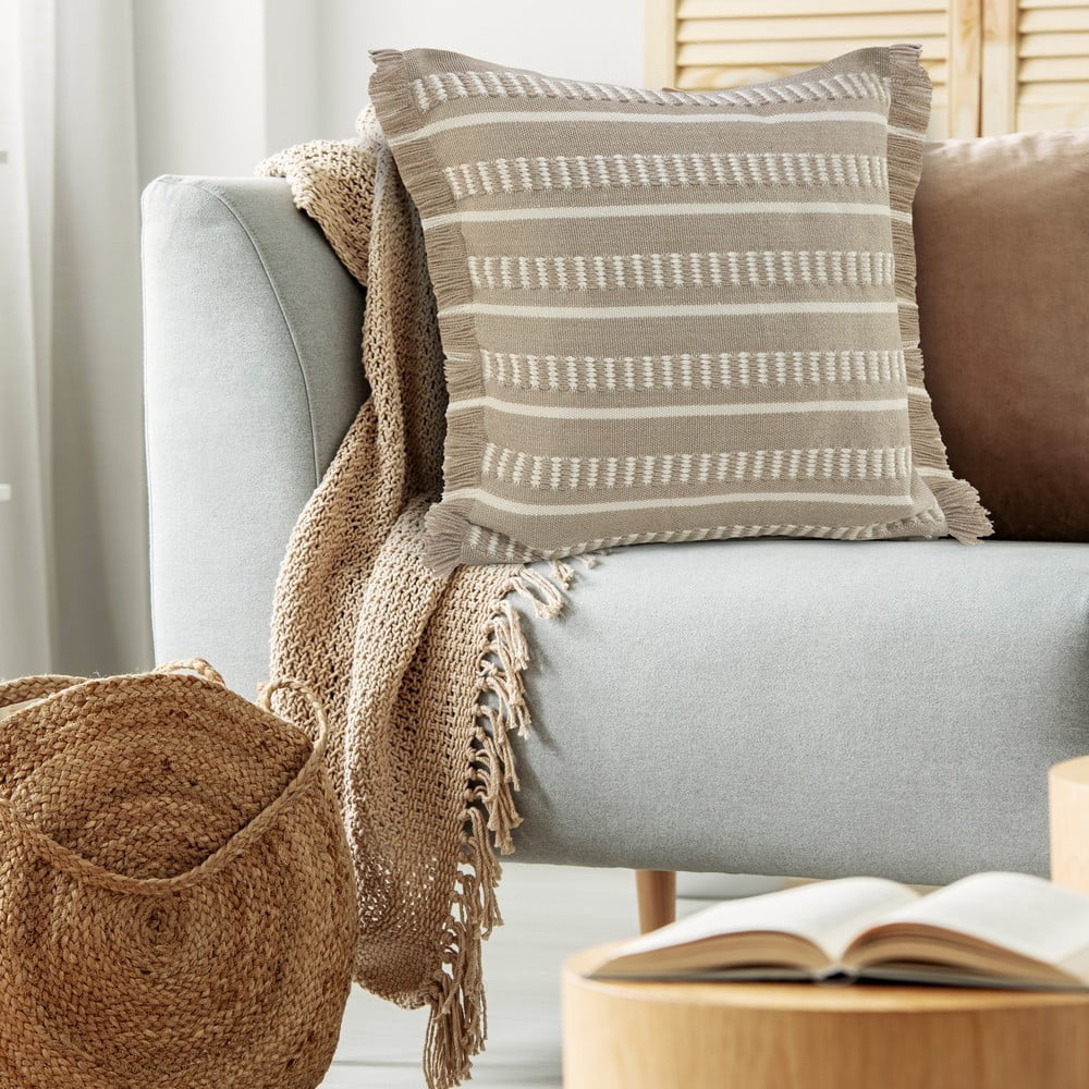 Harlow Hill Bailey 24" x 24" Tan/White Striped Outdoor Adult Decorative Throw Pillow Cover