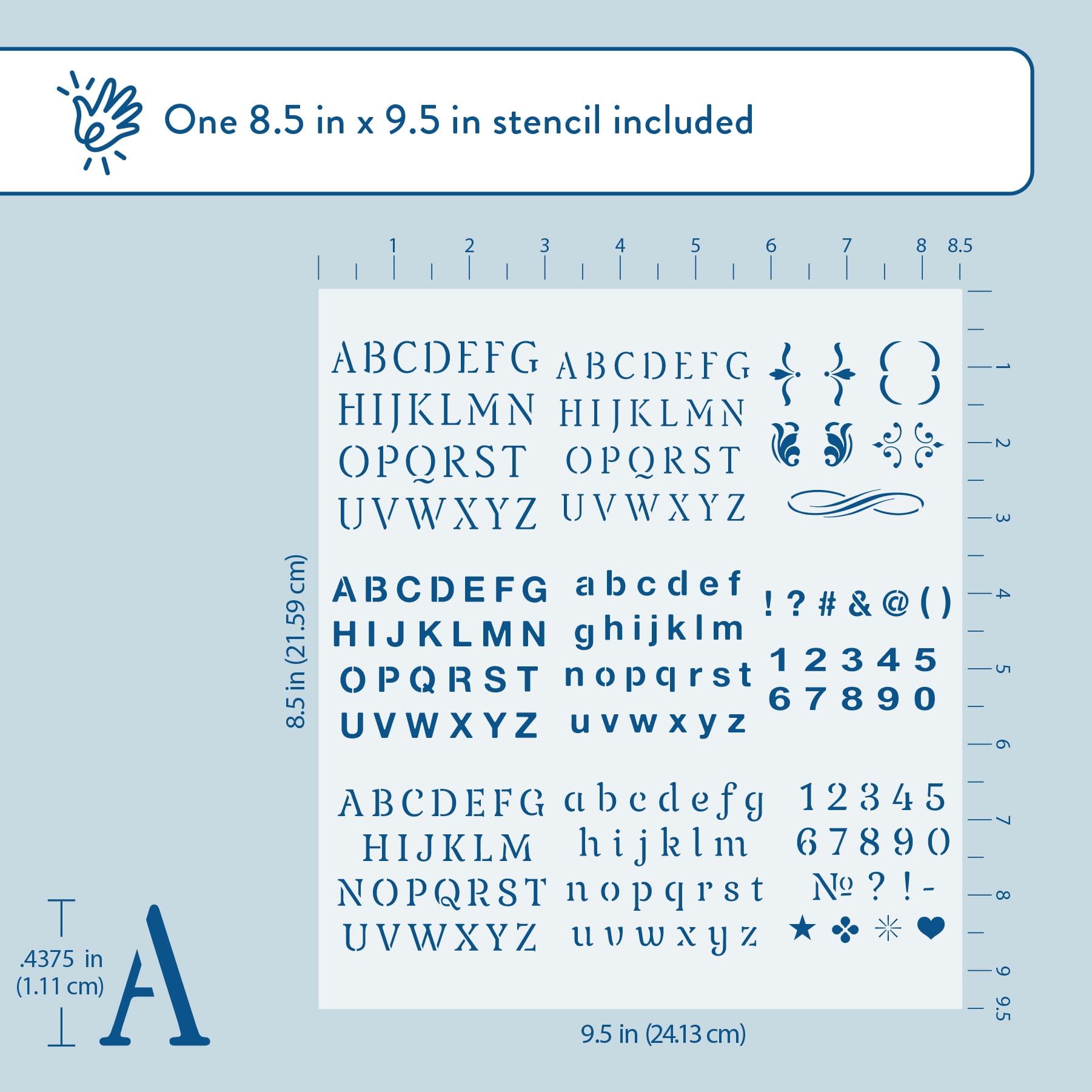 Hello Hobby Stencil Set, 8.5" x 9.5", 1 Piece, Basic Alphabet and Shapes