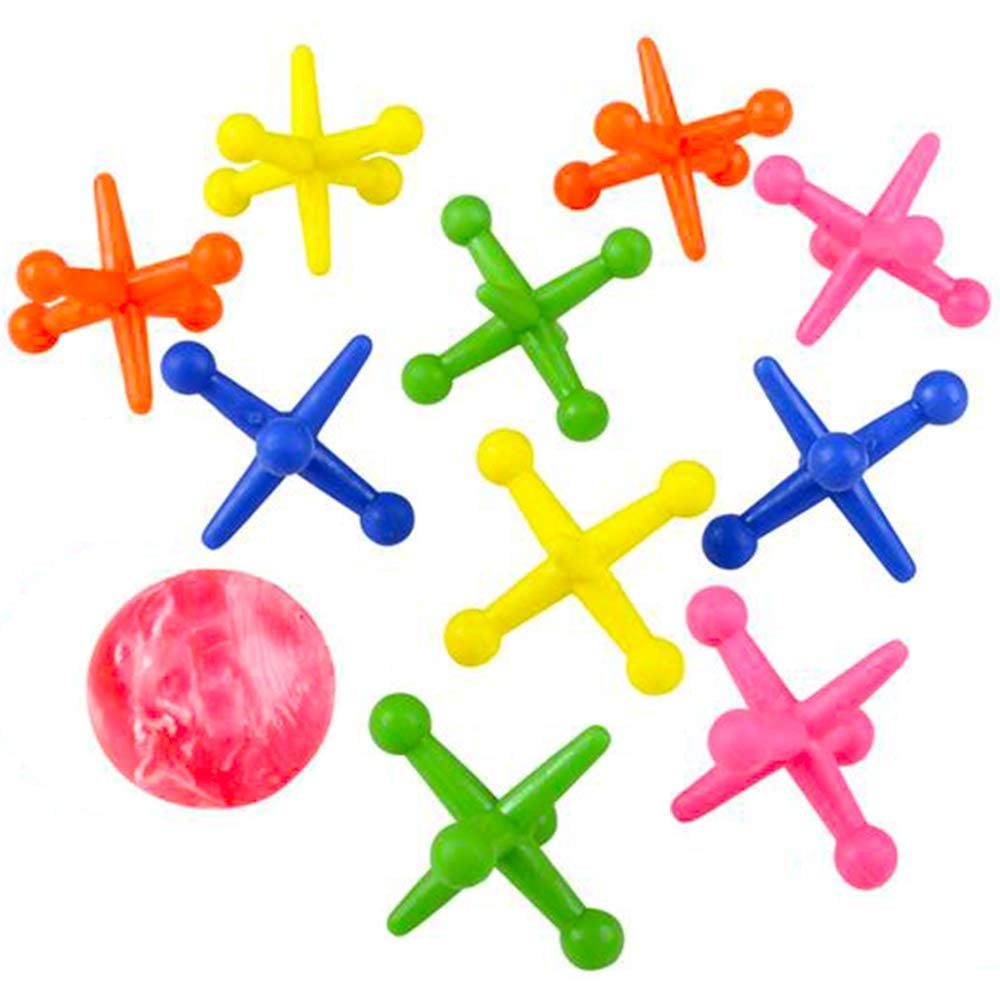 Folpus Juego De Jacks Metálico Con 2 Pelotas Rojas - Clásico De Mesa Para Familia Y Viaje
