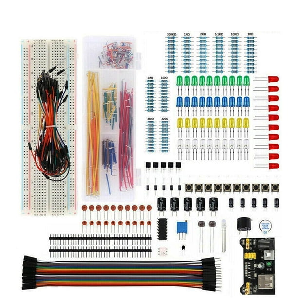 Kit de electrónica mejorado con módulo de fuente de alimentación, cable puente, potenciómetro de precisión y placa de pruebas de 830 puntos de conexión para Arduino UNO R3, MEGA