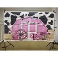 thumbnail image 5 of 7×5FT Pink Barn Door Western Cowgirl Backdrop Cow Print Straw Barn Door Wood Background Western Country Farm Cow Girl Women Birthday Party Photo Booth Prop, 5 of 6
