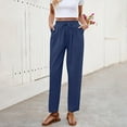thumbnail image 4 of Women Drawstring Linen Pants, Lightweight Capris Lace Pants with Summer Casual Beach Elastic Waist Trousers with Pockets Drawstring Workout Pants Navy M, 4 of 8