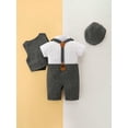 thumbnail image 5 of Infant Newborn Baby Boys Jumpsuit Set 3M 6M 9M 12M 18M 24M Gentleman Short Sleeve Romper + Gilet + Hat Summer Outfit, 5 of 10