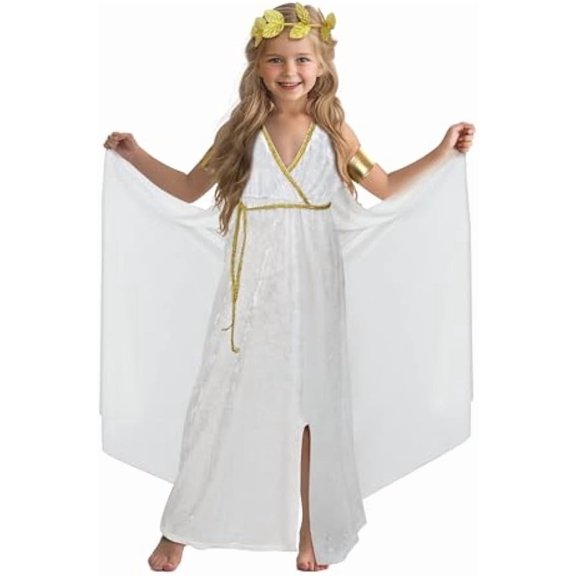 Greek Toga Costume for Kids Roman Crown Leaf Wreath Halloween Nobility Goddess Cosplay