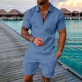 thumbnail image 2 of RUTAYY Men's Outfits Casual Solid Color 2 Piece Turndown Collar Zipper Short Sleeve Tops Drawstring Shorts Beach Vacation Clothing Sets, 2 of 6