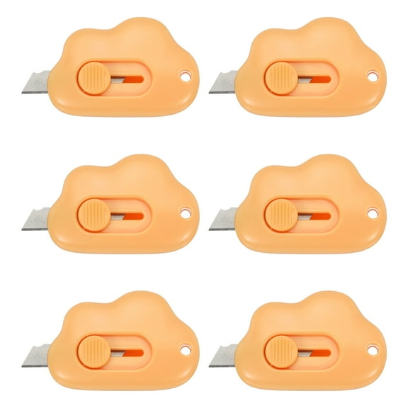 Uxcell Box Cutters, 6 Pcs Retractable Letter Opener Cloud Shaped Small Package Opener Envelope Slitter, Orange (2.4x1.5Inch)