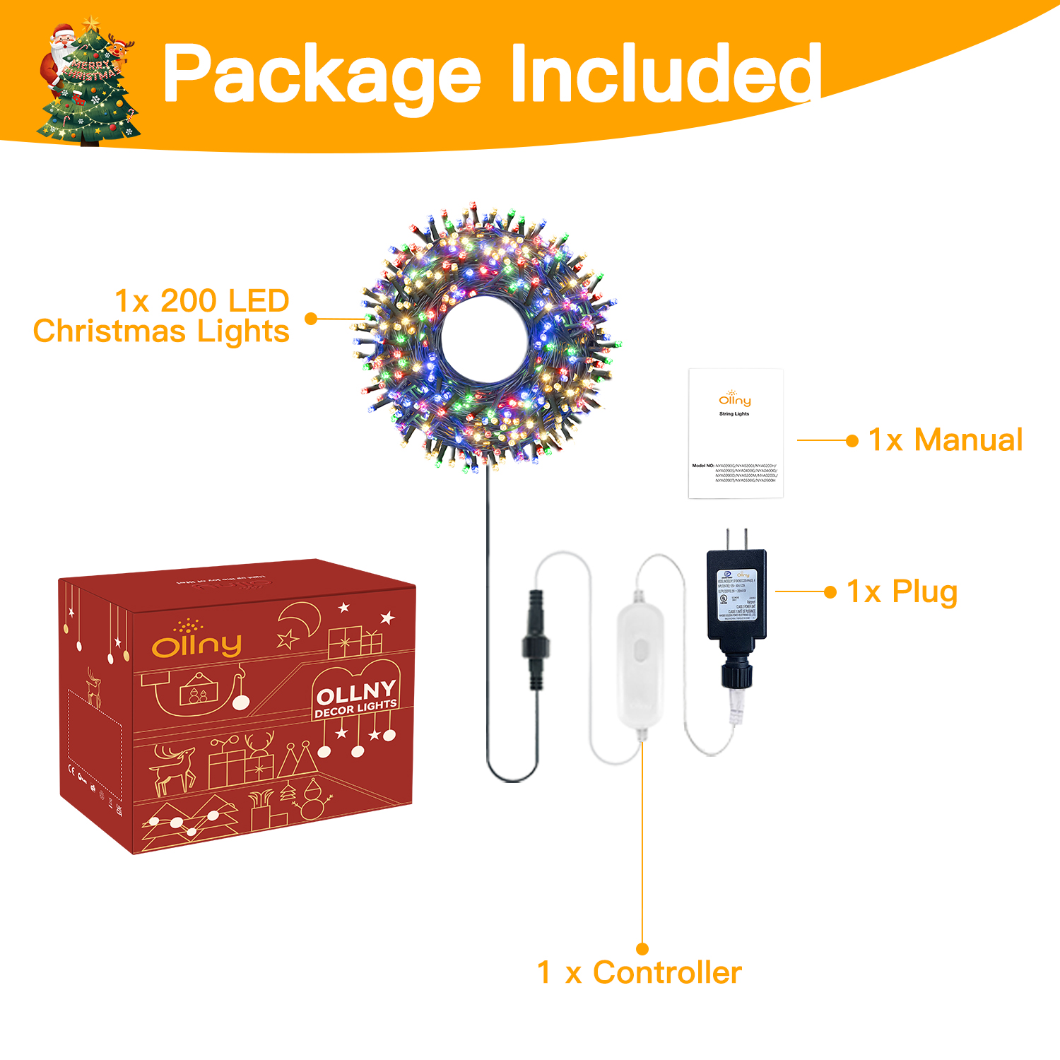 Ollny 66ft 200 LED Christmas String Lights Multicolor photo 6