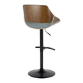 thumbnail image 4 of Fabrizzi Mid-Century Modern Adjustable Barstool in Walnut Wood, Black Metal and Blue Fabric with Rounded T Footrest by LumiSource - Set of 2, 4 of 4