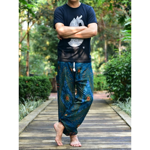 Bohotusk Mens Teal Moonshine Harem Pants Cord Tie Waist M/L to 2XL