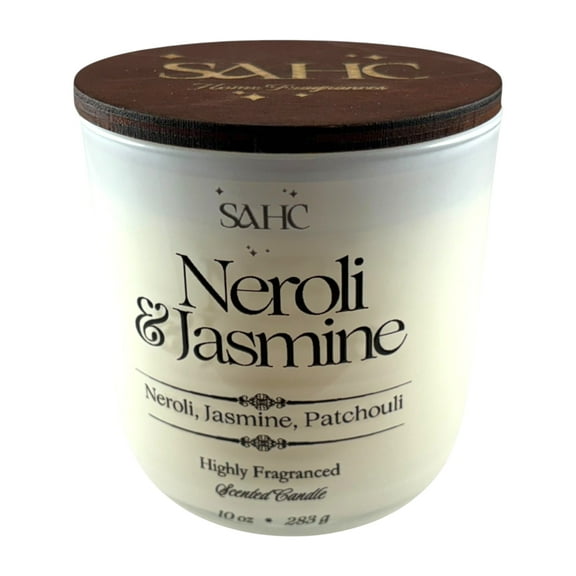 Neroli & Jasmine Scented Candle, Elegant White Floral Home Fragrance, Long-Lasting Gift for Her, Citrus Musk & Woods, 10 oz.