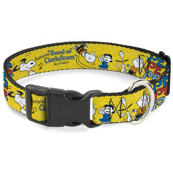 Peanuts Worldwide LLC Pet Collar, Dog Collar Plastic Buckle, Peanuts Gang Featuring Good Ol Charlie Brown Poses Yellow, 7 to 8.5 Inches 0.5 Inch Wide