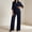 Navy women 2 piece lounge set a1, variant on Bzdzmqm Women 2 Piece Outfits Casual Collared Shirt Top High Waisted Wide Leg Pants Lounge Set with Spring Summer, Khaki L
