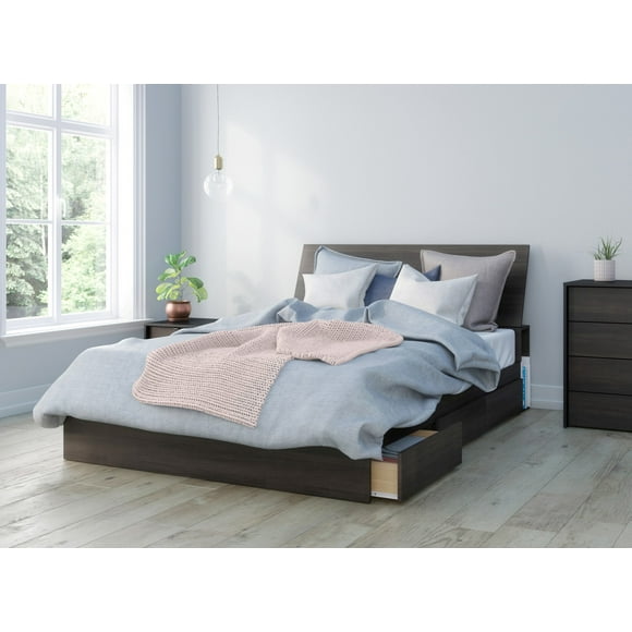 Nexera 402083 3-Piece Bedroom Set With Bed Frame, Headboard & Nightstand, Queen|Ebony & Black