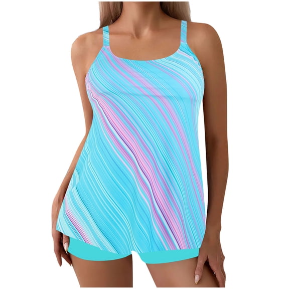 Tankini Swimsuit for Women Print Open Back Tank Tops with High Waisted Boyshort Plus Size Bathing Suit for Beach Vacation 4XL