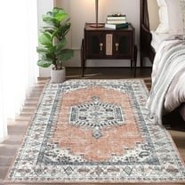 Hasoo Area Rug 8' x 10' Vintage Distressed Geometric Floral Area Rug for Living Room Washable Soft Indoor Floor Carpet, Orange