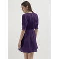 thumbnail image 3 of DressBerry Women’s Solid Georgette Round Neck Puffed Elbow Sleeves Knee Length Flared Hem Smocked Waist Light Weighted Casual&nbsp;Summerwear Beachwear Partywear All Purpose One Piece Dress, 3 of 7