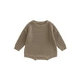 thumbnail image 1 of ZAXARRA Newborn Baby Sweater Romper, Knitting Ribbed Surface Round Neck Long Sleeve Solid Color Crotch Button Bodysuit, 1 of 6