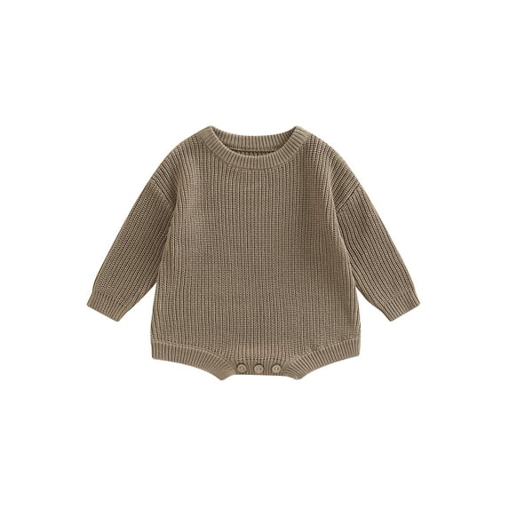 Sedceaty Newborn Baby Romper, Knitting Ribbed Surface Round Neck Long Sleeve Solid Color Crotch Button Bodysuit