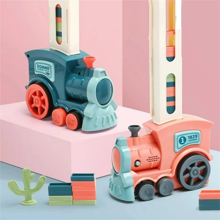 63Pcs Automatic Dominoes Train Set Kids Domino Blocks Stacking Toy Creative Birthday Gift For Kids Ages 3 12 Pink