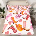thumbnail image 2 of Homewish Fashion Cowgirl Hat Twin Sheet Sets for Kids, Western Tribal Boot Twin Fitted Sheet, Romantic Love Heart Flat Sheet, Ultra Soft Bedroom Decor, 3 Pieces, 2 of 7