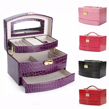 Rose Remembrance Box - Jewelry Cosmetic Mirror Box Organizer Crocodile Decoration Display Storage Case