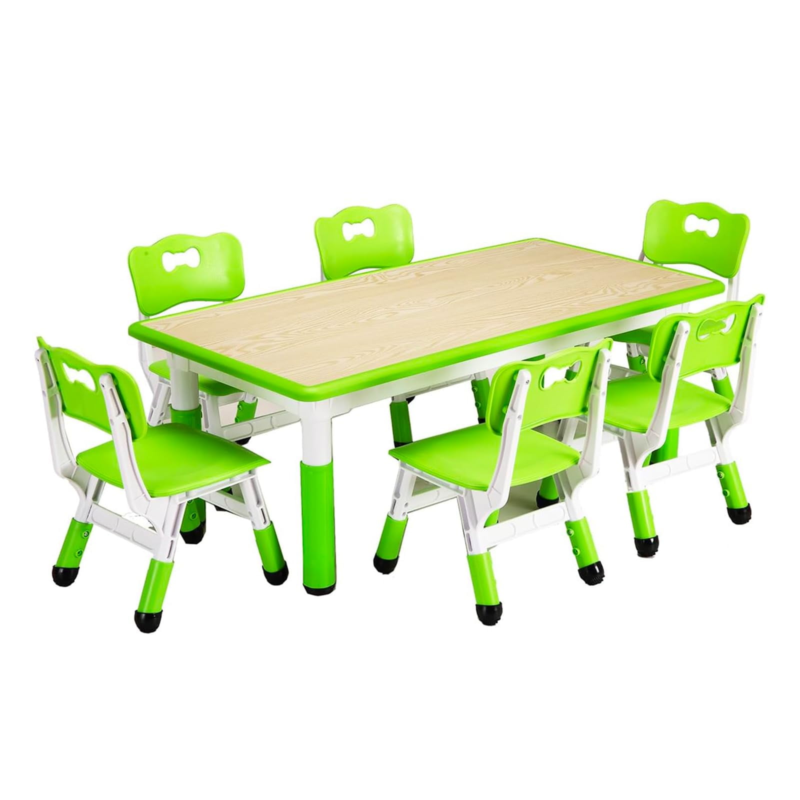 Kids Table and Chairs Set, Height Adjustable Desk With 6 Seats for Ages 2-10,Arts & Crafts Table,Graffiti Desktop, Non-Slip Legs, Max 300lbs, Children Multi-Activity Table